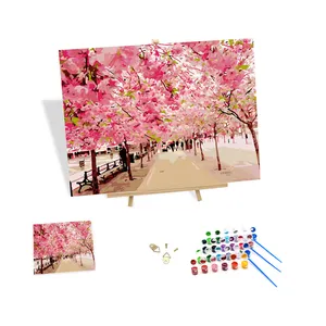 Pintura Diy de alta qualidade por números Art the Cherry Blossom Trees Oil Canvas Paint by Numbers Cenário Decorativo Wall Painting