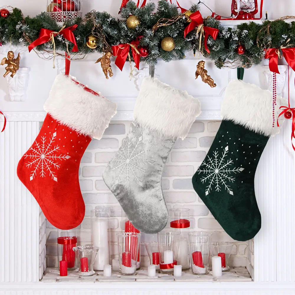 Christmas socks hanging decorations electric embroidery snowflake Christmas gift bags window decorations