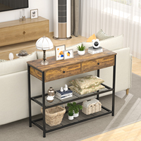 Mesa Consola Estrecha de Estilo Rústico Moderno con 3 Cajones, Madera y Metal Antiguo, MDF, para Sala de Estar, Hotel, Hogar, Granja, Comedor, Taller, Apartamento