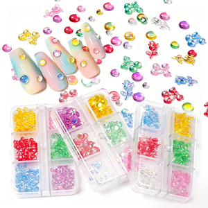 Nouvelles décorations pour ongles INS 3D Cartoon 6 Grid Aurora Candy Color Nail Art Charms Box, petits strass, décorations cerise rose, accessoires de manucure - Product Image 1