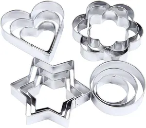 Thiết lập 12 miếng thép không gỉ Cookie cutter fondant bánh Sugarcraft Cutter fondant Cookie cutter (Trái tim hoa, ngôi sao và tròn)