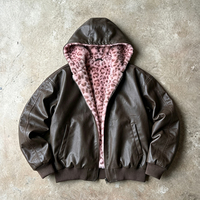Veste bomber à capuche en fausse fourrure léopard réversible en PU, vêtements de rue d'hiver unisexes personnalisés OEM