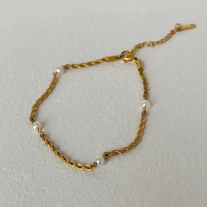 2024 Dazan nuovi in oro placcato 18k in acciaio inossidabile naturale perla <span class=keywords><strong>Malachite</strong></span> torsione catena cavigliera gioielli fatti a mano - Product Image 4