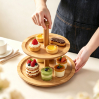 Plateau de service personnalisé à 2 niveaux, support à gâteau, plateau à fruits en bois, présentoir à desserts, support de service pour les fêtes, décoration de table de mariage