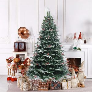 Eco-Friendly PE + PVC Pine Artificial Christmas Tree with Snow White <b>Glitter</b> <b>Red</b> Berries Pine Cones La Navidad Natal - Product Image 5