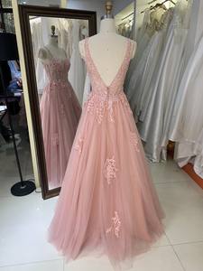 أحدث تصميم ، فستان سهرة بلون وردي بالجملة مطرز بالزهور ومزينة بالخرز ، فستان سهرة للحفلات - Product Image 4