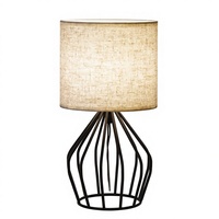 Lampe de table vintage minimaliste moderne noire avec base creuse, abat-jour en tissu de lin, métal, pour chambre à coucher, salon, chambre d'enfant