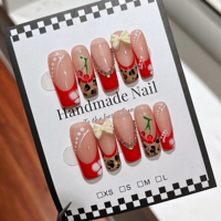 TSZS Faux Ongles à Presser Faits Main, Forme Cercueil, Longueur Moyenne, Automne, Motif Fleur 3D, Couleurs Or, Marron, Rouge, Nude, Réutilisables, Vente en Gros