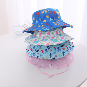 Protezione solare modelli stampati cappello per bambini bambini ragazzi ragazze a tesa larga cappello da gioco estivo in cotone cappello a secchiello per bambini con sottogola - Product Image 2