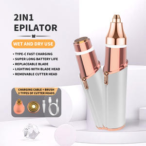 Alat cukur alis lipstik USB elektrik, pemangkas penghilang bulu elektrik 2 dalam 1 Stainless Steel isi ulang daya rumah tangga - Product Image 5