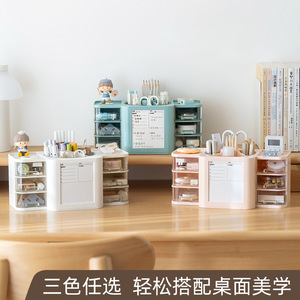 SOLP Multifunctional Desk Organizer With <b>Drawers</b> And Pen Holder White <b>Plastic</b> <b>Storage</b> Box For Office Or Home Use - Product Image 5