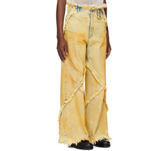 XJYD haute qualité personnalisé <span class=keywords><strong>Beige</strong></span> Argyle Streetwear Jeans hommes Vintage lavé boue sale détresse bord brut Baggy Denim pantalon - Product Image 2