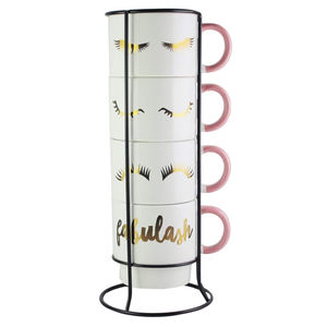 Ensemble de tasses à thé au lait en porcelaine couleur personnalisée, 4 tasses à café en céramique empilables avec motif pingouin de Noël, support métallique thermique - Product Image 4