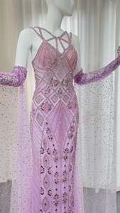 Ruolai ASA-SS393 Luxyure Criss-Cross sirena abiti da sera da sera <span class=keywords><strong>spalline</strong></span> sottili <span class=keywords><strong>con</strong></span> abito lungo da sera di perline - Product Image 6