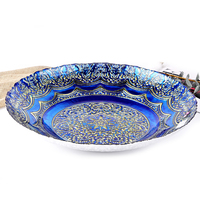Plateau à fruits en verre bleu et or à motifs floraux ornés de 40 cm, fait main, pour table de salon, bol en verre décoratif, vente en gros