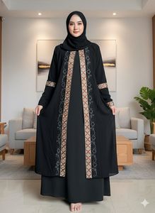 Abaya de Color Sólido con Bordado Pesado y Cuentas, Manga Ultra Larga, Estilo Dubái, Vestido Largo de Verano para Mujeres Musulmanas, para Ramadán y Eid - Product Image 3