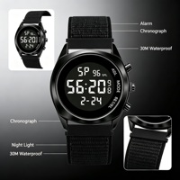 Jam Tangan Elektronik Pria Mewah dengan Tali Nilon Multifungsi, Alarm, Stopwatch, Lampu LED Malam, Tahan Air 3BAR, Jam Tangan Olahraga.