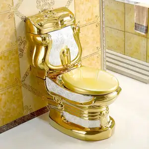 chaozhou factory Bathroom wc toilet paper two piece Ceramic gold washroom color toilet gold closet