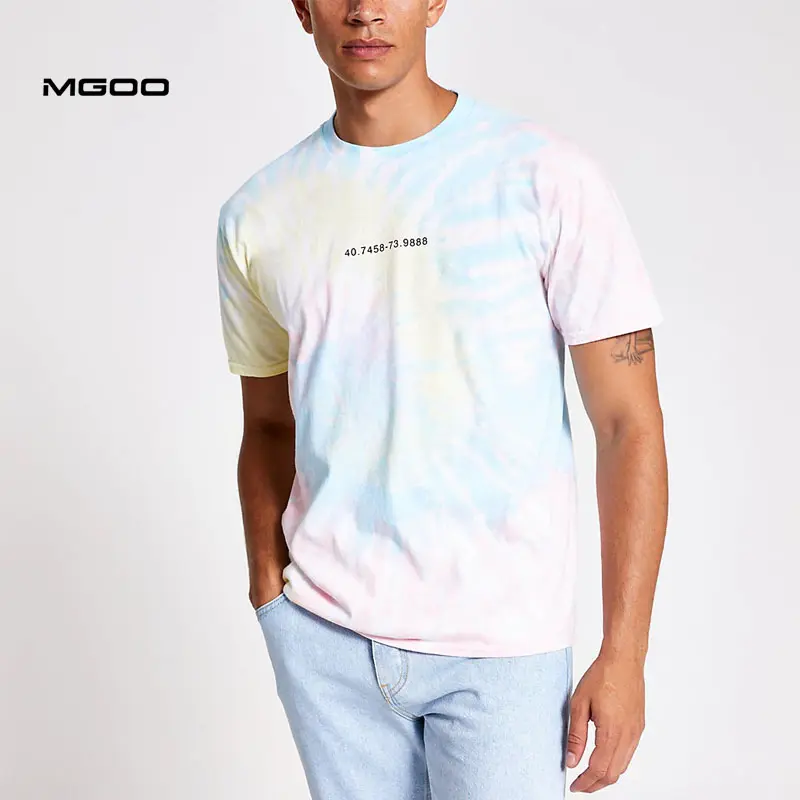 MGOO निर्मित टाई डाई टी शर्ट युवा पुरुषों के लिए कस्टम प्रिंट कपास टी प्रकाश रंग हल्के रंगे tshirts