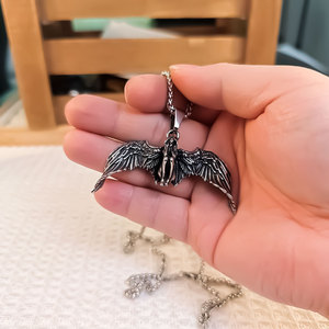 Pendentif ange tombé en acier inoxydable avec ailes, collier pour homme, charme SP1094 - Product Image 2