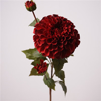 Fleur artificielle de haute qualité Dahlia Chrysanthème Automne pour décoration de mariage et de maison, arrangement floral rouge