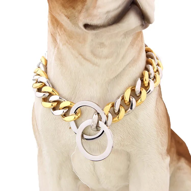 Premium High Titanium Steel Gold Chain Pet Dog Collar Luxo Atacado para Cães