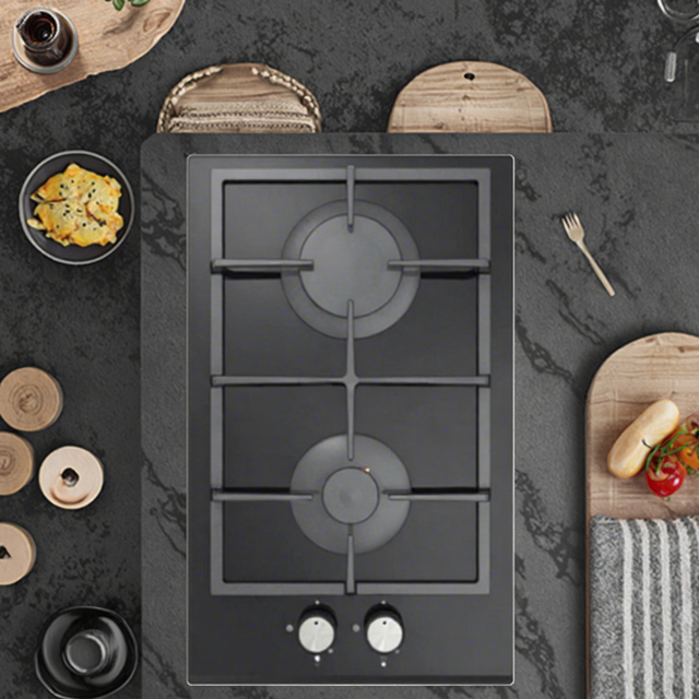2-Burner Natural Gas Built-In Tempered Glass Cooktop with Electronic Ignition Energy Gas Hob