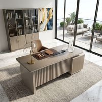 Bureau de direction moderne de luxe haut de gamme en bois massif de 1,4 m avec armoire de rangement et finition Chevron silencieuse