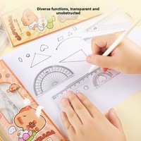 Ensemble de règles de dessin pour étudiants Capybara de dessin animé, 4 pièces (droite/triangulaire/compas/rapporteur), design mignon, couleurs vives