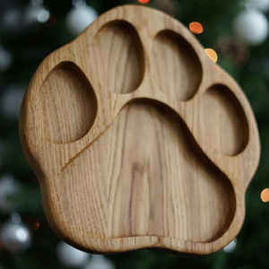 Assiette de service divisée en forme de patte, en bois, faite à la main, écologique, design moderne, plateau à apéritif mignon en forme d'animal - Product Image 1