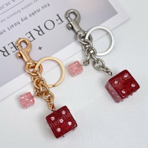 High Quality Luxury Pink Student Ladies' <b>Bag</b> <b>Gift</b> Pendant Dice Crystal Dropping Glue English Letter Keychain - Product Image 1
