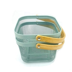 Chất lượng cao Bộ sưu tập giỏ kim loại lưới dây lưu trữ trái cây giỏ với tay cầm bằng gỗ - Product Image 6