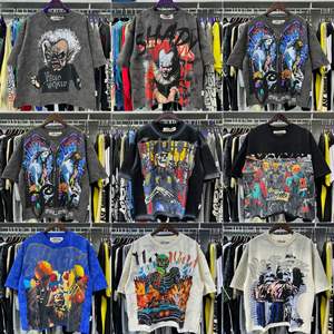 2026 Tendance, style urbain, en coton pur double fil délavé, déchiré, patchwork, avec lettres imprimées exagérées, effet poudré et brillant - Product Image 3