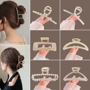 Pinzas para el pelo con diamantes de imitación y temperamento elegante para mujer, pinzas para el pelo de tiburón a la moda, accesorios para el cabello con perlas exquisitas