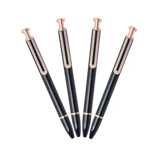 6 Colors Glossy Click <b>Ballpoint</b> <b>Pen</b> With Hollow Rose Gold Clip, Pastel Color Retractable Advertising Signature <b>Pen</b> Custom Logo - Product Image 3