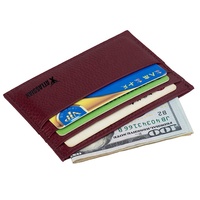 Porte-cartes de crédit en PU fin de bonne qualité, étui pour cartes d'identité et de visite, portefeuille en cuir véritable avec fente pour billets, logo personnalisé en relief