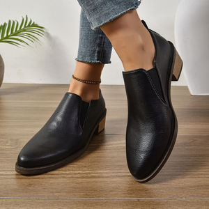 Bottines Chelsea <span class=keywords><strong>Beige</strong></span> pour Femmes, Talon Bloc Bas, Bottines à Enfiler, Chaussures Casual Quotidiennes Confortables pour Femmes - Product Image 2