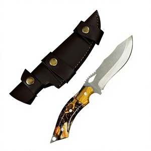 Couteau de chasse Jexa Jexa-HC-190 léger et durable à lame fixe, couteau à dépecer pour le camping, bord partiellement dentelé, époxy jaune - Product Image 1