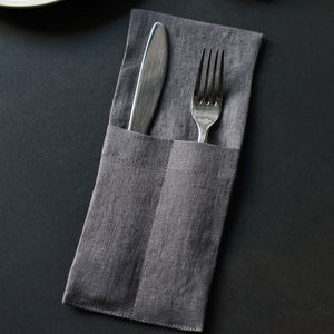 Sac à pique-nique en coton et lin avec porte-fourchette en lin, emballage pour couverts de déjeuner, idéal pour mariage et camping - Product Image 5