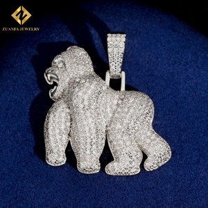 Vente flash : Pendentif gorille en moissanite VVS, argent sterling 925, moissanite glacée, testeur de diamant, bijoux avec certificat GRA - Product Image 6