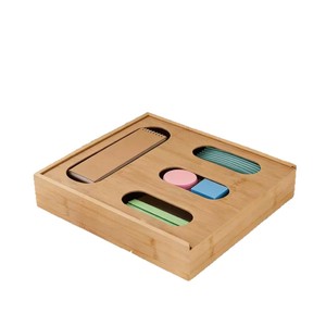 Bamboo Wall <b>Storage</b> <b>Box</b> For <b>Kitchen</b> 2 Layer Rectangular Lacquered Punch Free Mounting - Product Image 5
