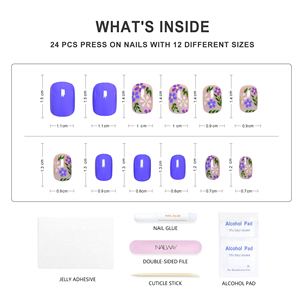 24 Uds diseño <span class=keywords><strong>de</strong></span> <span class=keywords><strong>flores</strong></span> cuadradas brillantes prensa corta en las <span class=keywords><strong>uñas</strong></span> postizas reutilizables <span class=keywords><strong>de</strong></span> color púrpura oscuro para mujeres <span class=keywords><strong>niñas</strong></span> manicura - Product Image 4