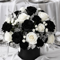 Fleurs artificielles polyvalentes en soie de 50 cm pour décoration de mariage et fournitures MoKtong – Grandes boules de fleurs noires avec présentation pour allée