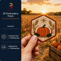 Écusson brodé 3D personnalisé, motif Fête de la Moisson (Citrouille et Blé), pour veste de ferme, sac et décoration saisonnière