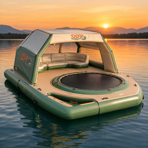 Gommone Gonfiabile a Tenda con Zona Relax Ombreggiata e Piattaforma Trampolino Integrata per Giornate di Divertimento Acquatico nel Lago Forestale - Product Image 4