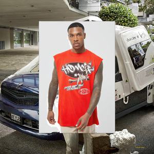 Camisetas sin Mangas Personalizadas con Logotipo Vintage para Gimnasio, de Alta Calidad, 100% Algodón Tejido, 260 GSM, Secado Rápido, Cuello Redondo, para Hombre - Product Image 3