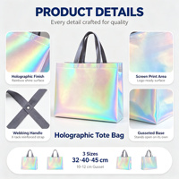 Sacs fourre-tout de luxe en tissu non tissé laminé irisé laser style influenceur de la marque Hzayg avec logos imprimés en sérigraphie pour vêtements