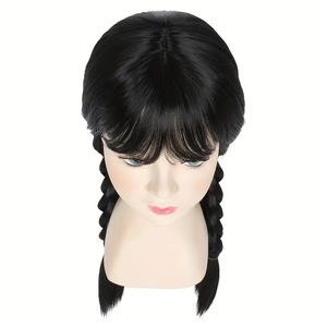 <span class=keywords><strong>Perruque</strong></span> de cosplay noire Wednesday Cos en fibre chimique, couvre-tête complet, accessoires de <span class=keywords><strong>perruque</strong></span> de cosplay d'Halloween - Product Image 5