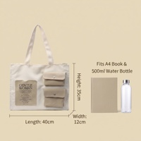 BunnyTote Tas Tote Kanvas Pola Huruf Sedang yang Tahan Lama dengan Kantong Multi Snap Kontras dan Label Cetak untuk Penggunaan Iklan, Cocok untuk Buku A4.