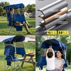 Meubles d'extérieur : Chaise <span class=keywords><strong>de</strong></span> camping pliante et inclinable, réglable, chauffante, portable, avec rideau latéral en maille et auvent supérieur en Oxford 600D pour la pêche - Product Image 2